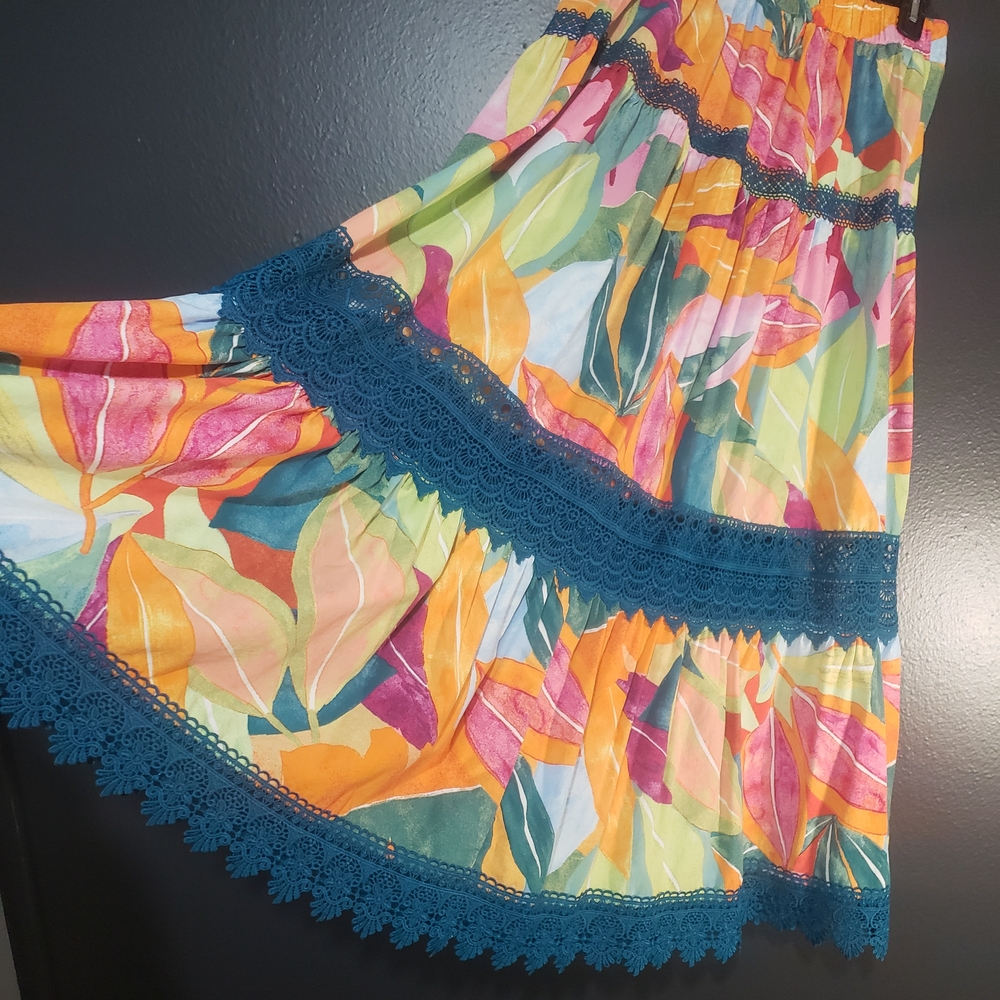 Time and Tru Sz M Vibrant Boho Floral Maxi Skirt - Picture 2 of 8